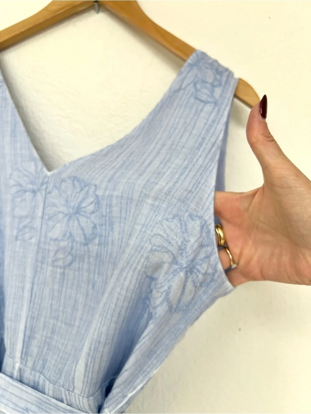 120% LINO dress / light blue V neck sleeveless belted midi / size 10 - Picture 7 of 7